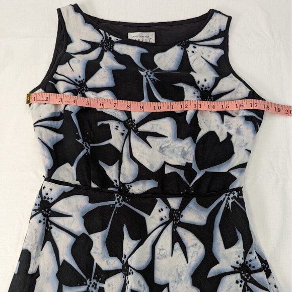 Adrianna Papell 10 Linen Blend Black White Blue Floral Sleeveless Midi Dress - Picture 7 of 13